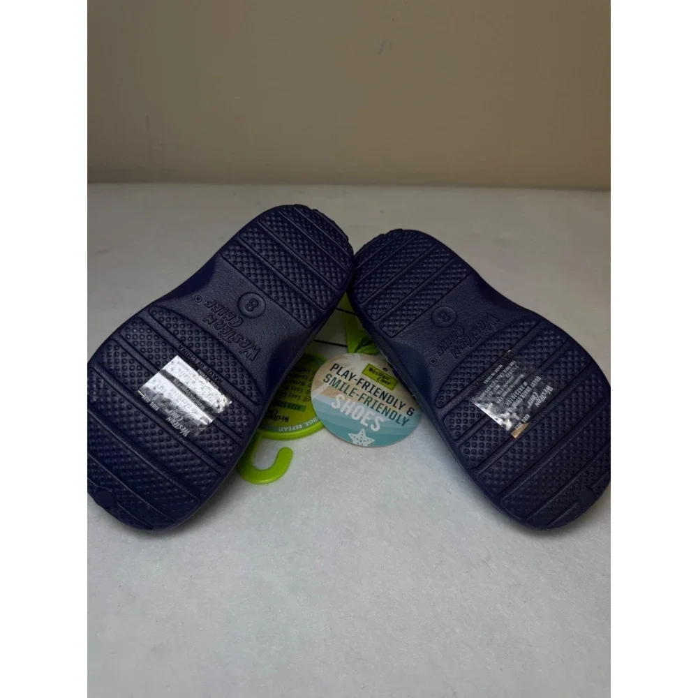 Western Chief Shark Water Shoes Kids Size 8 Navy Slip On Swim Beach Clogs NWT